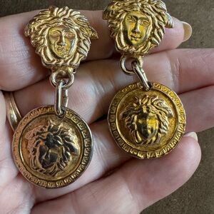 Versace Vintage Clip Ons Made In Italy  Medusa Dangle Earrings